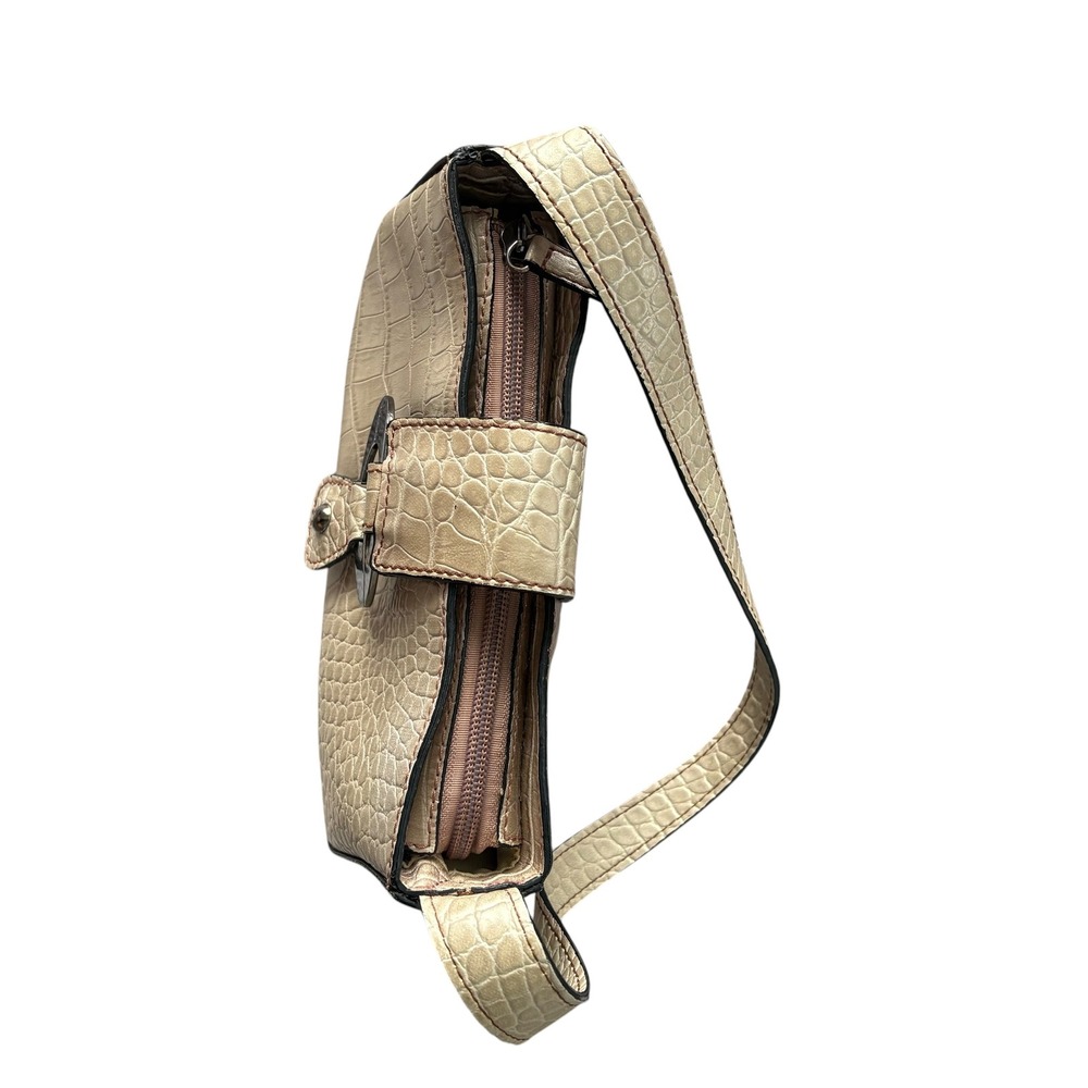 Guess Y2K Cream Croc Embossed Baguette Shoulder Bag Silver G Logo Purse McBling - Picture 5 of 11